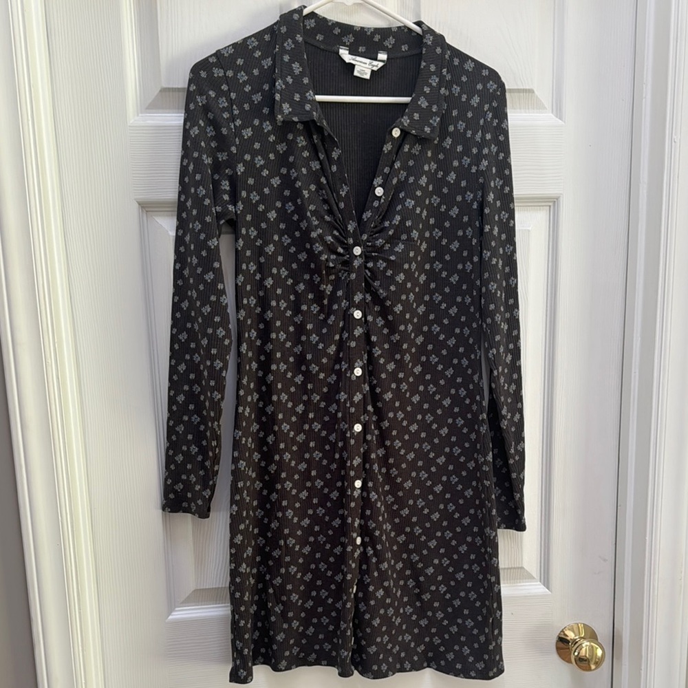 American Eagle Outfitters Black Floral Long Sleeve Dress